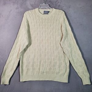 VTG Talbots Sweater Mens L Ivory Silk Cotton Blend Cable Knit Preppy Minimal 90s